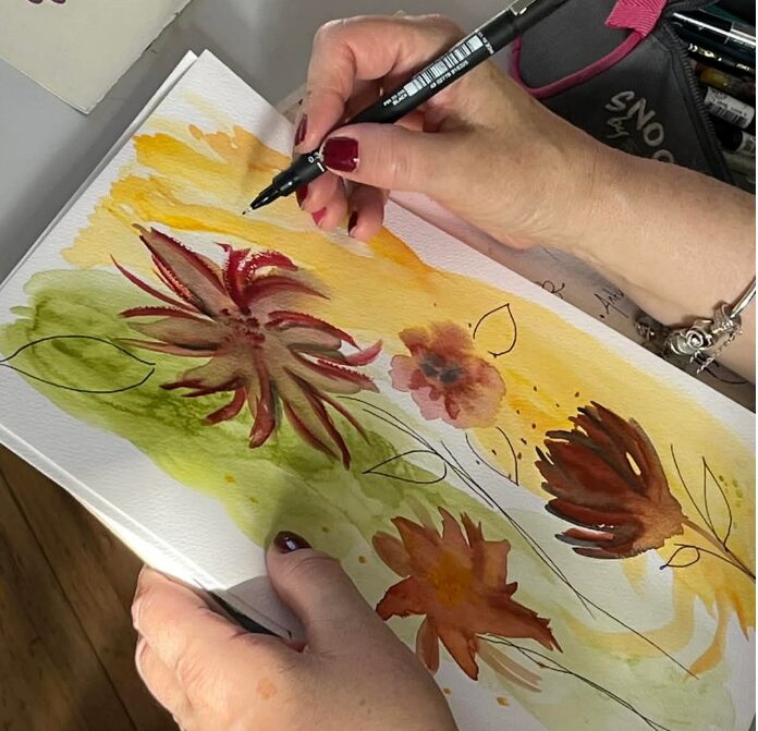 Atelier dessin, un dessin dessinant des fleurs.